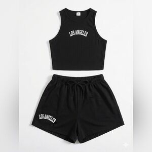 Shein Youth Black Los Angeles Matching Set